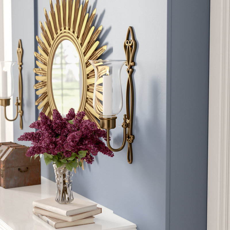Fleur De Lis Living Hurricane Tall Glass and Metal Wall Sconce